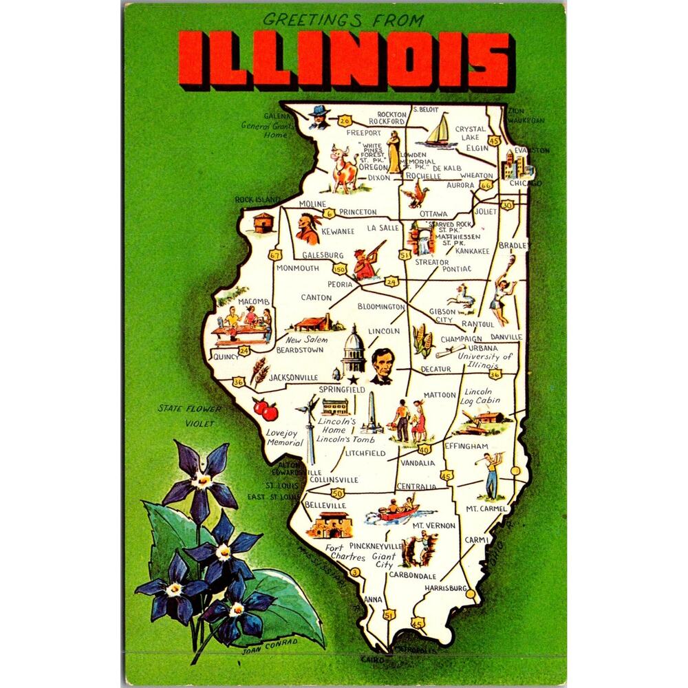 Greetings From Illinois The Prairie State Vintage Postcard SP17-27
